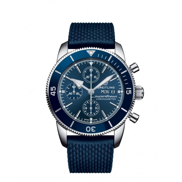 Montre Breitling  Superocean Heritage II 44 mm  Chronographe Bleu Bracelet caoutchouc Aéro Classic boucle déployante