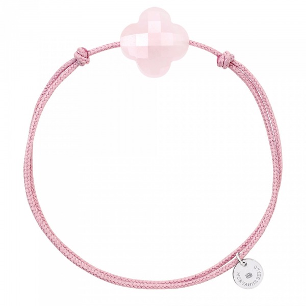 Bracelet Morganne Bello Friandise Trèfle Quartz Rose Poudré Cordon Vieux Rose