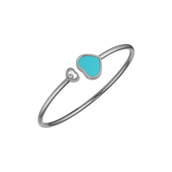 Bracelet Happy Hearts Jonc Or Blanc Diamant & Pierre Turquoise