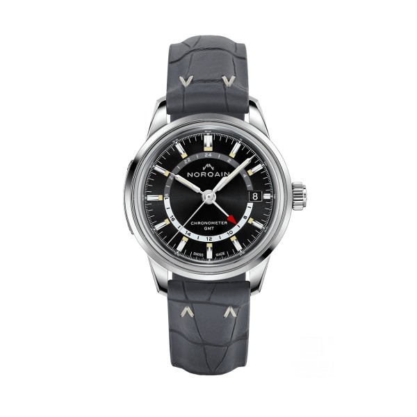 Montre Norqain Freedom 60 GMT Bracelet Caoutchouc Imitation Crocodile Cadran Noir