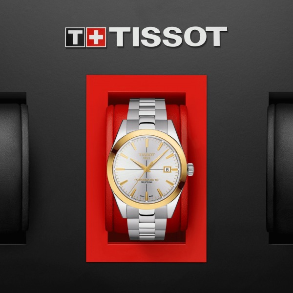 Montre TISSOT GENTLEMAN POWERMATIC 80 SILICIUM SOLID 18K GOLD BEZEL Bracelet Acier inoxydable 316L