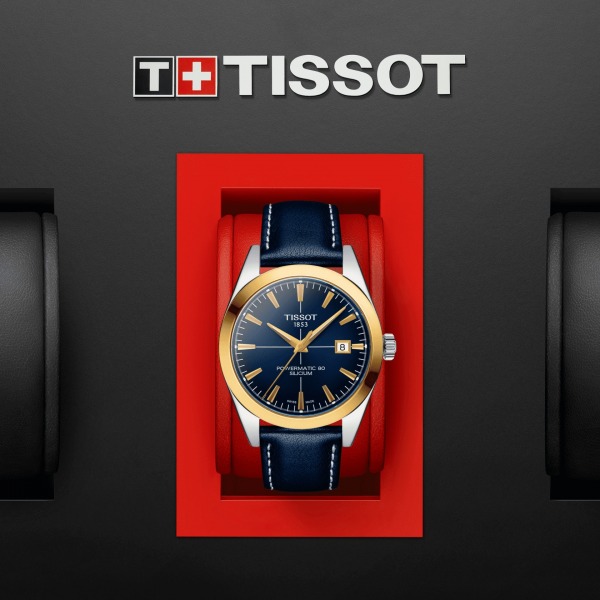 Montre TISSOT GENTLEMAN POWERMATIC 80 SILICIUM SOLID 18K GOLD BEZEL Bracelet Cuir