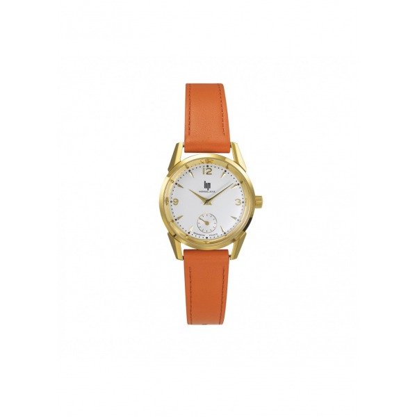 Montre LIP Femme Himalaya 29 mm Cadran argenté mat Bracelet cuir lisse orange