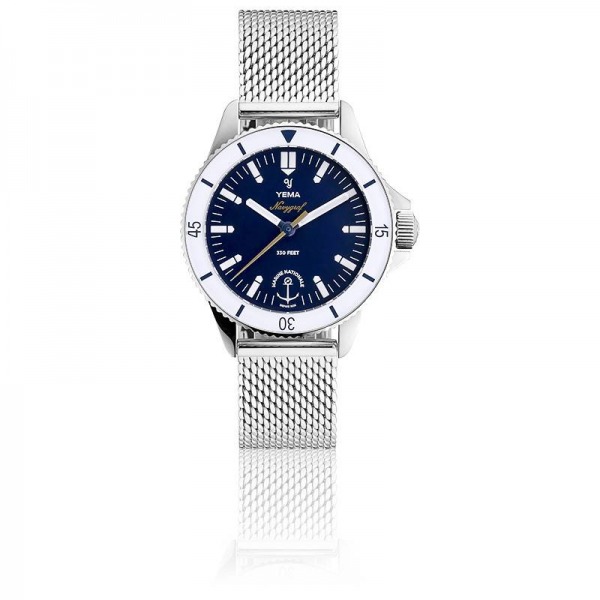 Montre Yema Navygraf Marine Nationale Femme quartz cadran bleu bracelet maille milanaise