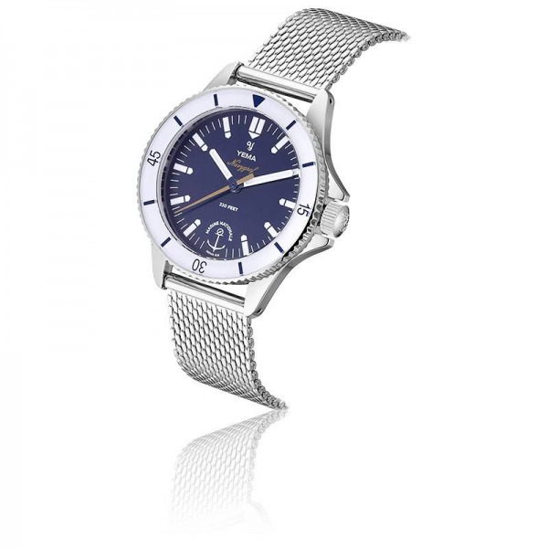 Montre Yema Navygraf Marine Nationale Femme quartz cadran bleu bracelet maille milanaise