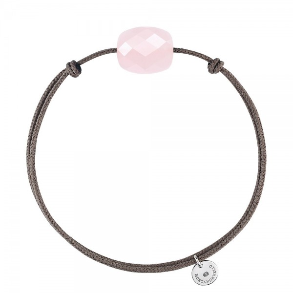 Bracelet Morganne Bello Cordon Taupe Coussin Quartz Rose Poudre