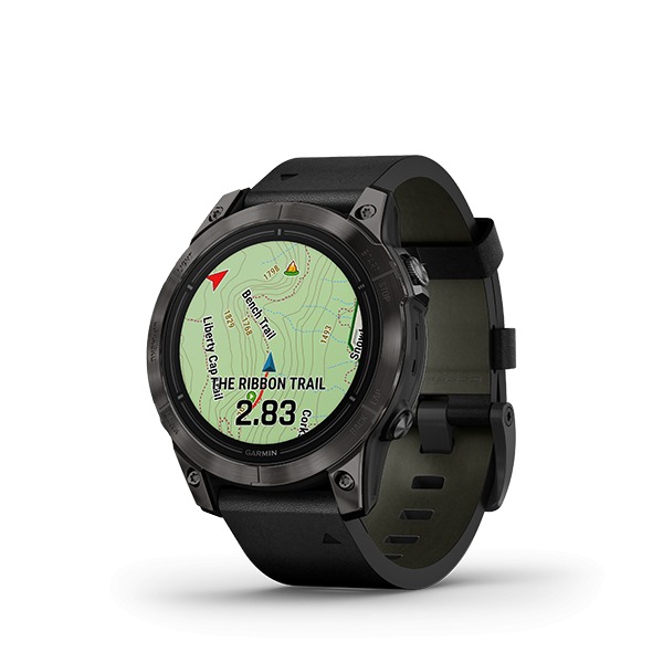 Montre Garmin Epix™ (Gen 2 Pro) 47mm Sapphire Carbon Gray DLC Titane Bracelet Cuir+Silicone Noir