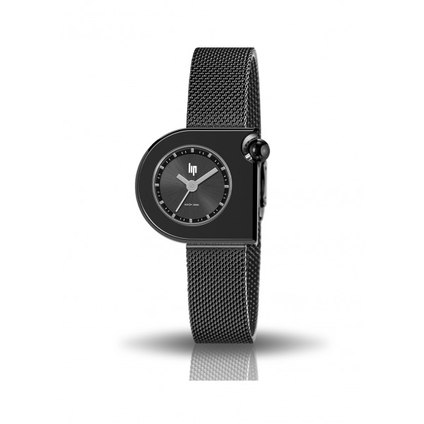 Montre LIP Femme MACH 2000 Mini Moon Cadran Noir Bracelet Milanais