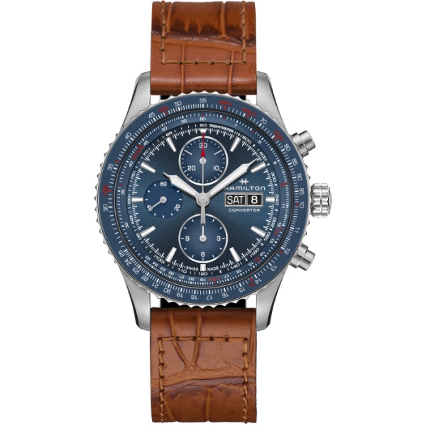 Montre Hamilton Khaki Aviation Converter Auto Chrono Cadran Bleu Bracelet Cuir