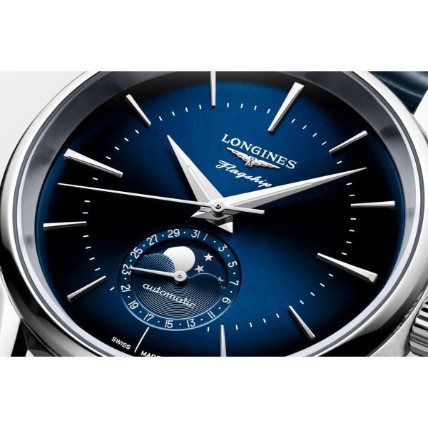 Montre Longines Flagship Heritage Auto Cadran Bleu Bracelet Cuir Bleu