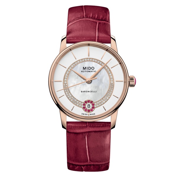 Montre Mido Baroncelli Lady Necklace Bracelet Cuir Rouge