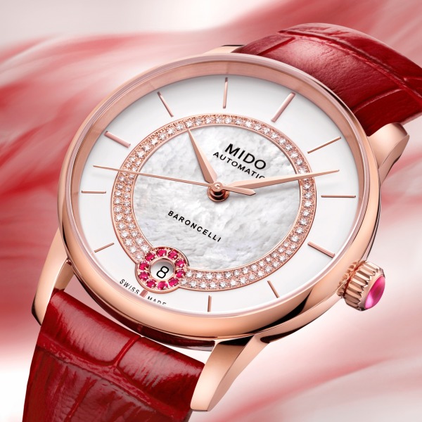 Montre Mido Baroncelli Lady Necklace Bracelet Cuir Rouge