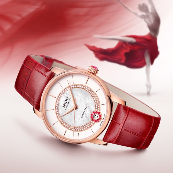 Montre Mido Baroncelli Lady Necklace Bracelet Cuir Rouge