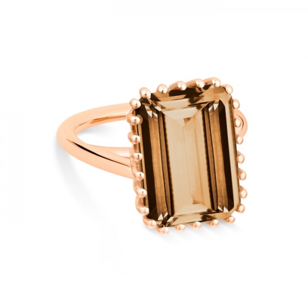 Bague Ginette NY Cocktail Vertical Quartz Fumé Disc Ring Or Rose