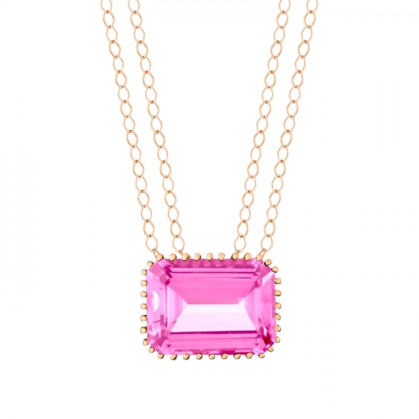 Collier Ginette NY Jumbo Cocktail Topaze Rose Chaîne Or Rose