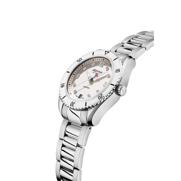 Montre Alpina Comtesse Sport Quartz Cadran Argent Bracelet Acier