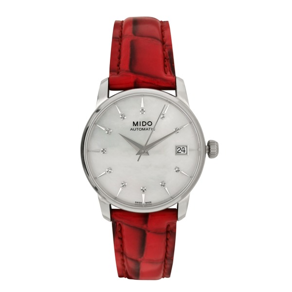 Montre Occasion Mido Automatic Cadran Nacre Bracelet Cuir Rouge