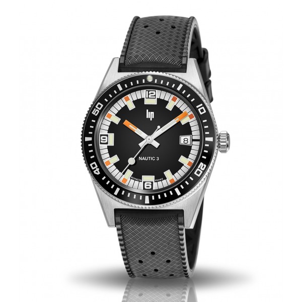 Montre LIP Nautic 3 Cadran Noir Bracelet Caoutchouc Noir