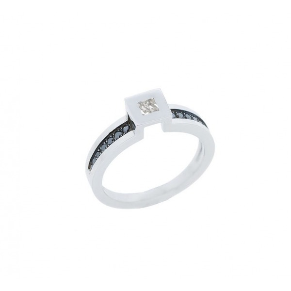 Solitaire TOM G Pure Or Blanc Diamants Noirs Et Blancs