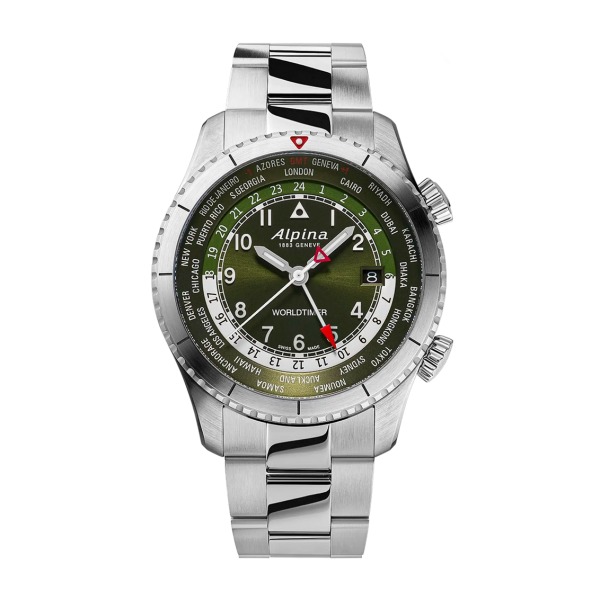 Montre Alpina Startimer Pilot Quartz WorldTimer Cadran Vert