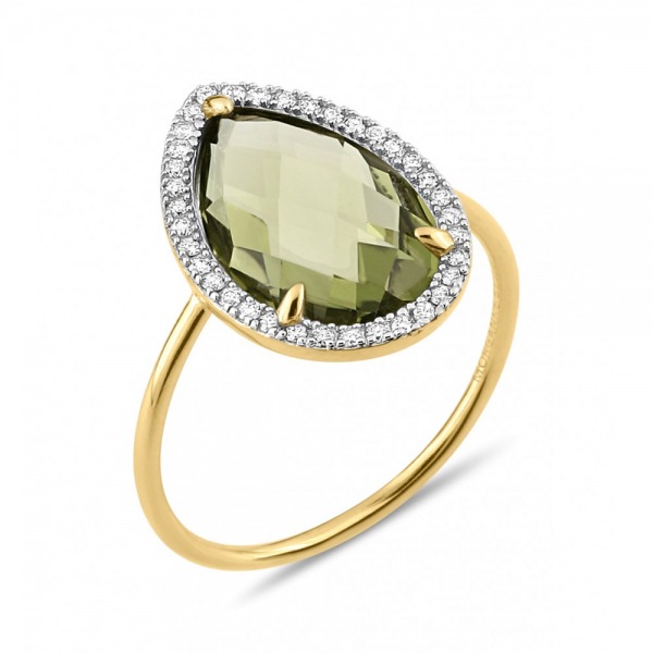 Bague Morganne Bello Alma Quartz Olive & Diamants Or Jaune