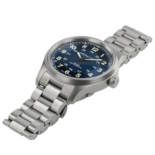 Montre Hamilton Khaki Field Titanium Auto Cadran Bleu Bracelet Acier