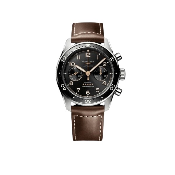 Montre Longines Spirit Flyback Automatique 42 mm Cadran Noir Bracelet cuir