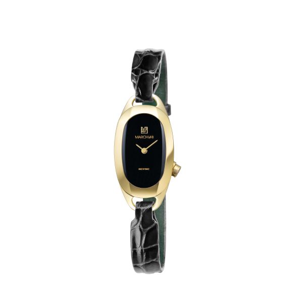 Montre MARCH LA.B Oblongue PVD Gold Suprême Bracelet Alligator