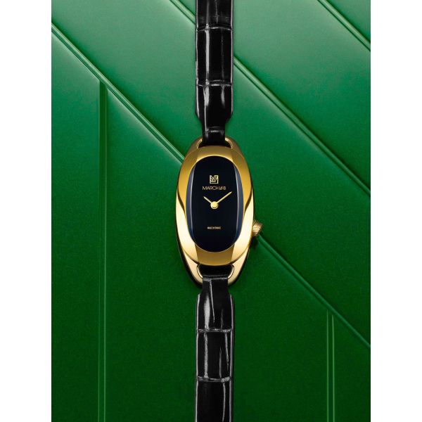 Montre MARCH LA.B Oblongue PVD Gold Suprême Bracelet Alligator