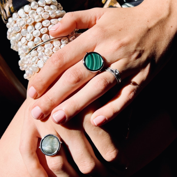 copy of Bague Ginette NY Black Onyx White Gold Disc Ring