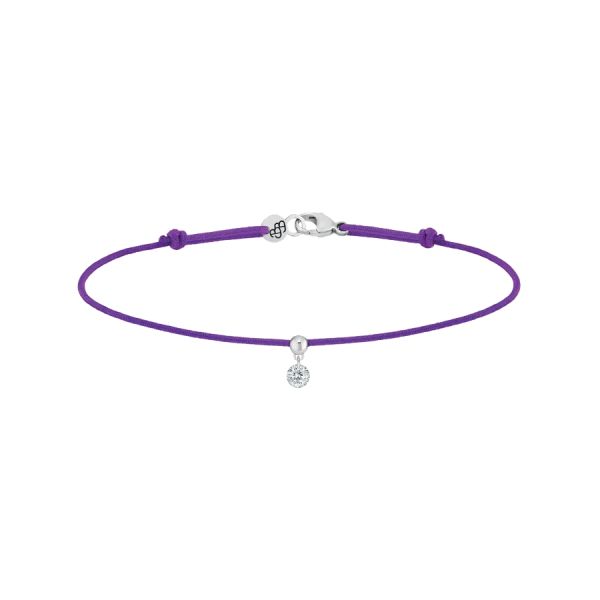 Bracelet cordon La Brune et La Blonde violet or blanc diamant 0,10 carat