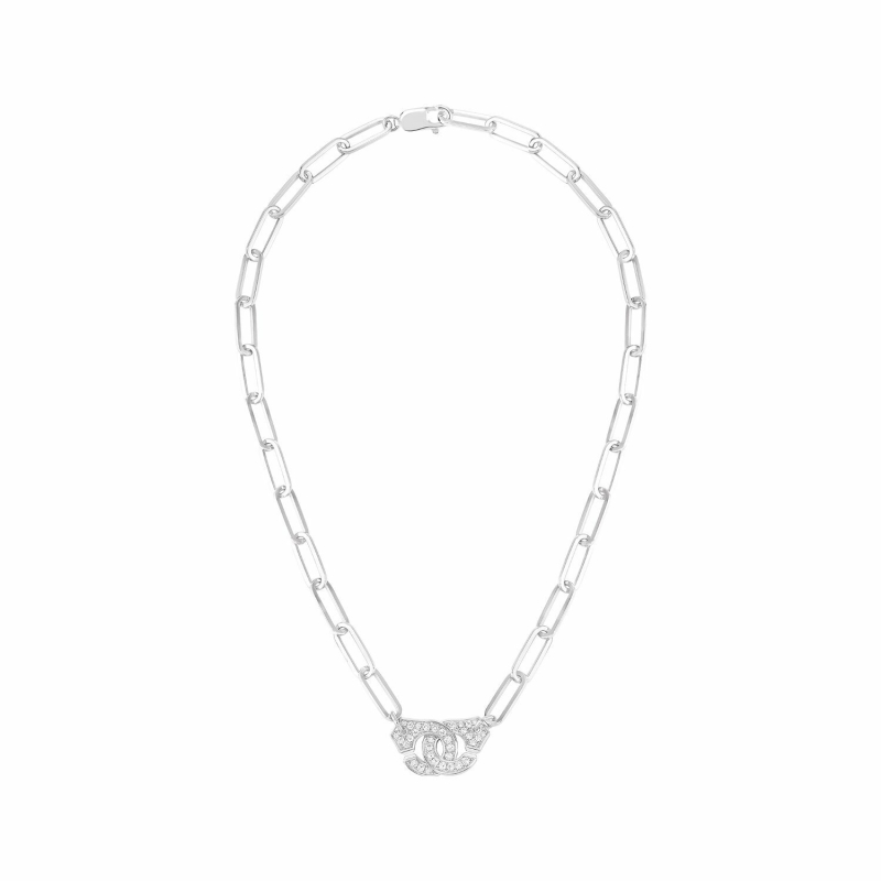 Collier Menottes Dinh Van R15 Diamants Or Blanc sur Chaîne