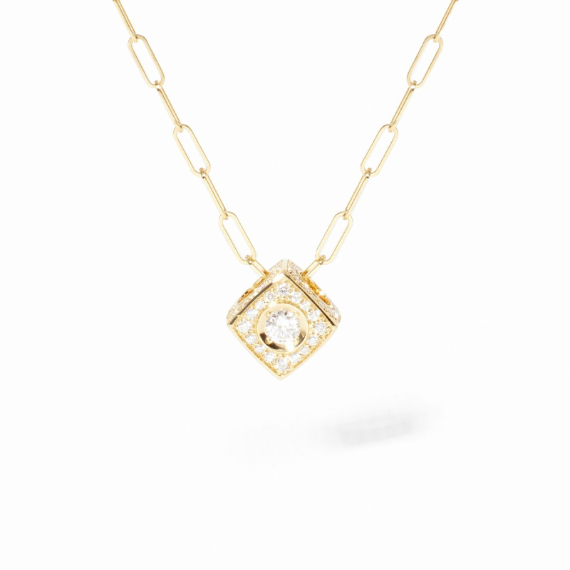 Collier Dinh Van Le Cube Diamant XL Or Jaune Pavé Diamant