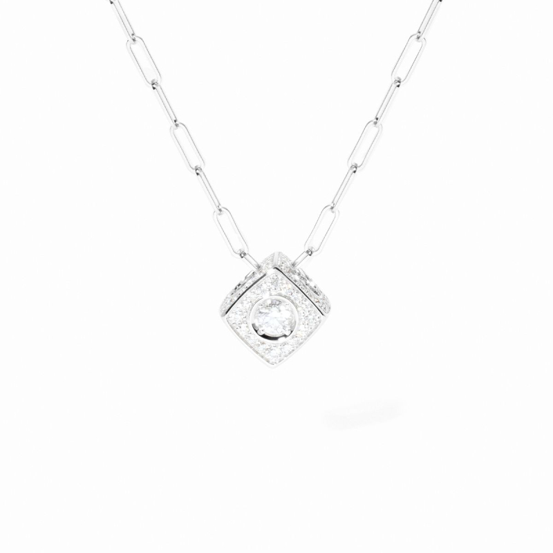 Collier Dinh Van Le Cube Diamant XL Or Blanc Pavé Diamant