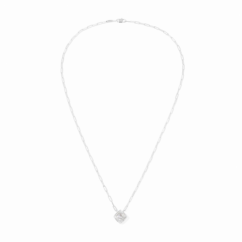 Collier Dinh Van Le Cube Diamant XL Or Blanc Pavé Diamant