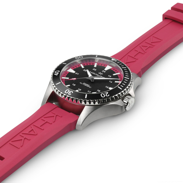 Montre Hamilton Khaki Navy Scuba Auto Bracelet Caoutchouc Rouge