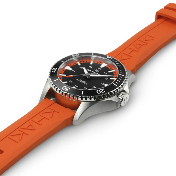 Montre Hamilton Khaki Navy Scuba Auto Bracelet Caoutchouc Orange