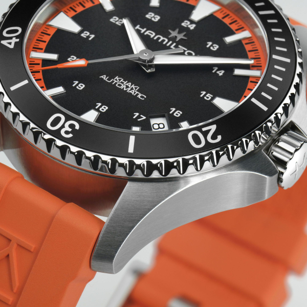 Montre Hamilton Khaki Navy Scuba Auto Bracelet Caoutchouc Orange