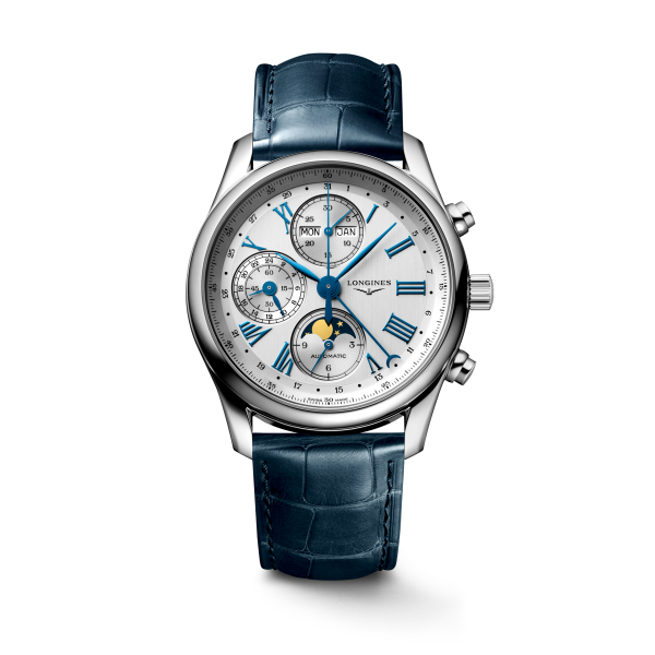 Montre Longines Master Collection Cadran Argent Bracelet Cuir Bleu