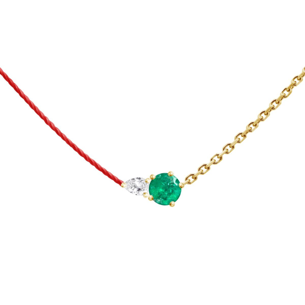 Collier RedLine Abby Emeraude Or Jaune Fil Rouge