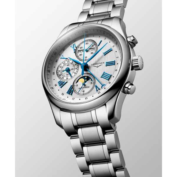 Montre Longines Master Collection Chrono Cadran Argent Aiguilles Bleues