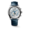 Montre Longines Master Collection Chrono Cadran Argent Bracelet Cuir Bleu