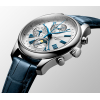 Montre Longines Master Collection Chrono Cadran Argent Bracelet Cuir Bleu