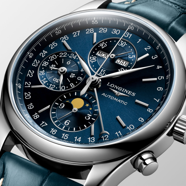 Montre Longines Master Collection Chrono Cadran Bleu Bracelet Cuir Bleu