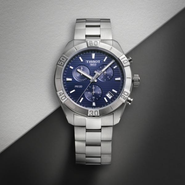 Montre Tissot PR 100 Sport Chrono Cadran Bleu Bracelet Acier