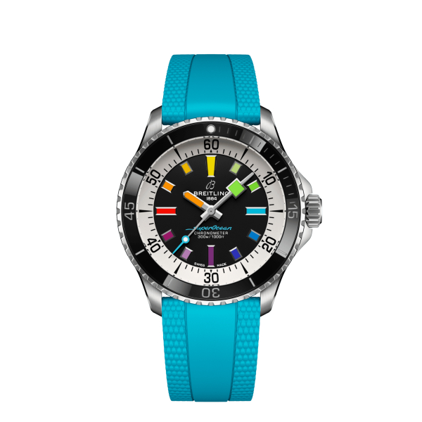 Montre Breitling Superocean 42mm Automatic Rainbow Bracelet Caoutchouc Turquoise