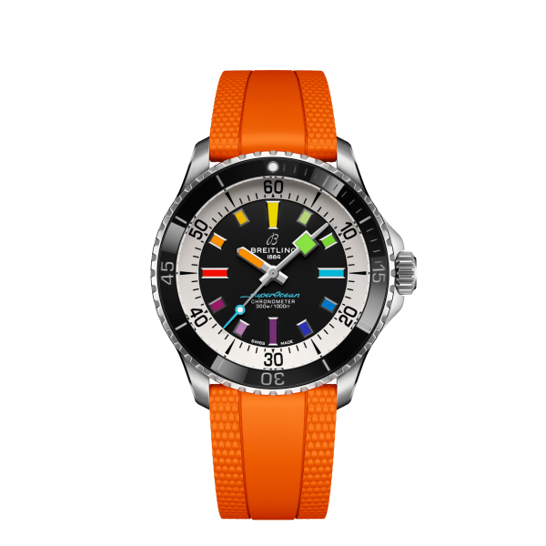 Montre Breitling Superocean 42mm Automatic Rainbow Bracelet Caoutchouc Orange