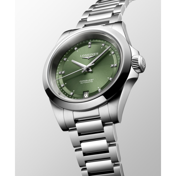 Montre Longines Conquest Heritage 34mm Cadran Vert Index Diamants