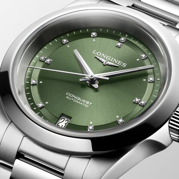 Montre Longines Conquest Heritage 34mm Cadran Vert Index Diamants