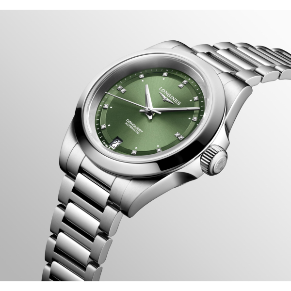 Montre Longines Conquest Heritage 34mm Cadran Vert Index Diamants